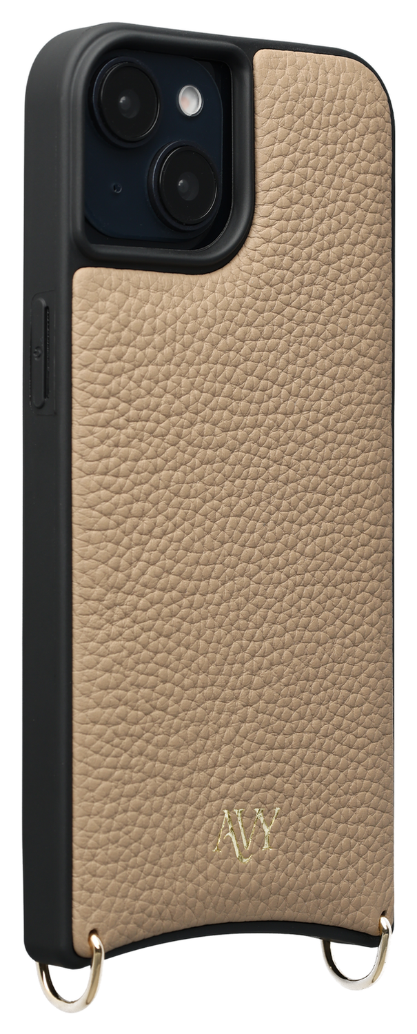 AVY Apple iPhone 15 Beige Leren Hoesje met Koord Long Leather afbeelding 11