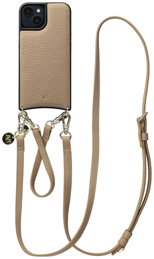 AVY Apple iPhone 15 Beige Leren Hoesje met Koord Leather Set afbeelding 1