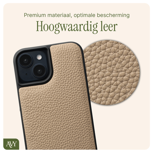 AVY Apple iPhone 15 Beige Leren Hoesje met Koord Leather Set afbeelding 6