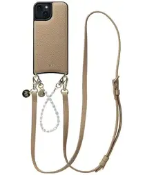 AVY Apple iPhone 15 Beige Leren Hoesje met Koord Leather and Pearls afbeelding
