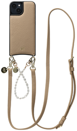 AVY Apple iPhone 15 Beige Leren Hoesje met Koord Leather and Pearls afbeelding