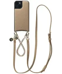 AVY Apple iPhone 15 Beige Leren Hoesje met Koord Leather and Gold afbeelding