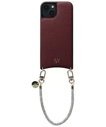 AVY Apple iPhone 15 Burgundy Leren Hoesje met Koord Silver Spark afbeelding