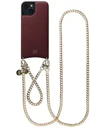 AVY Apple iPhone 15 Burgundy Leren Hoesje met Koord Aurum Lien Set afbeelding