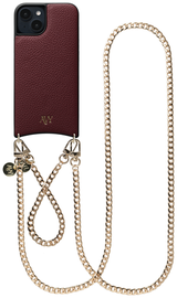 AVY Apple iPhone 15 Burgundy Leren Hoesje met Koord Aurum Lien Set