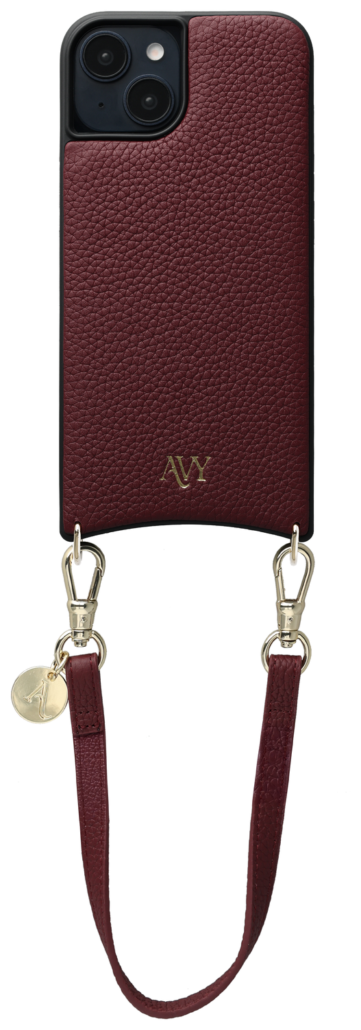AVY Apple iPhone 15 Burgundy Leren Hoesje met Koord Short Leather afbeelding 1