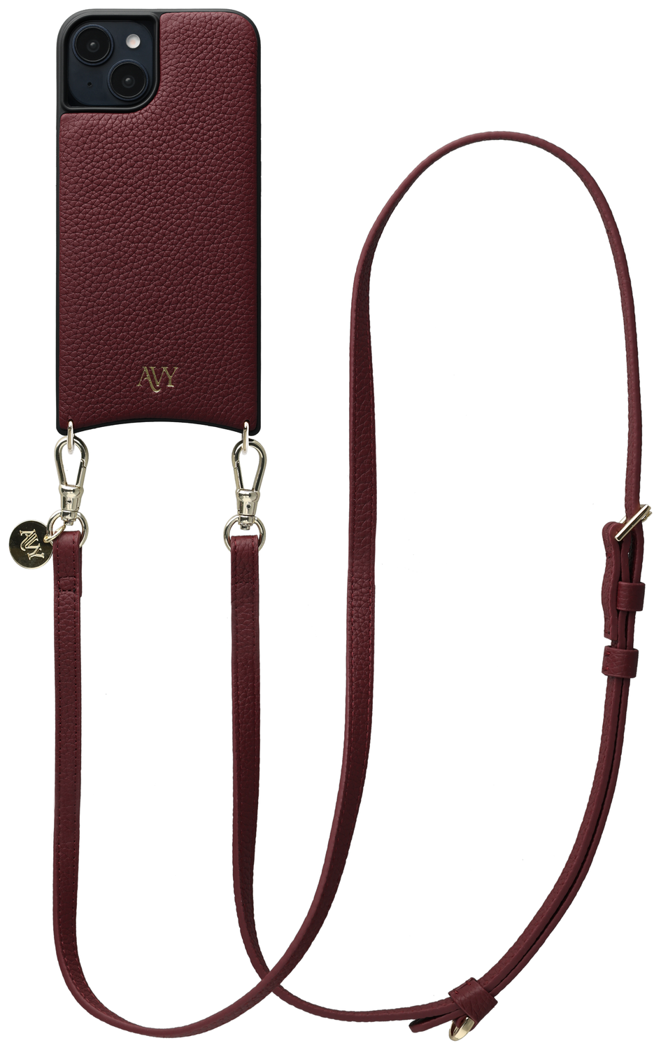 AVY Apple iPhone 15 Burgundy Leren Hoesje met Koord Long Leather afbeelding 1