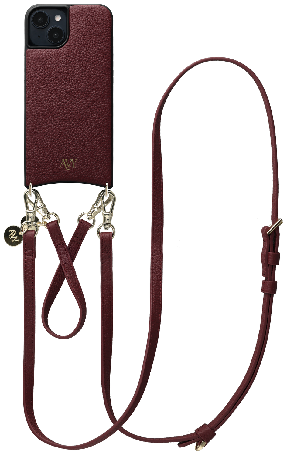 AVY Apple iPhone 15 Burgundy Leren Hoesje met Koord Leather Set afbeelding 1