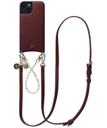 AVY Apple iPhone 15 Burgundy Leren Hoesje met Koord Leather and Pearls afbeelding