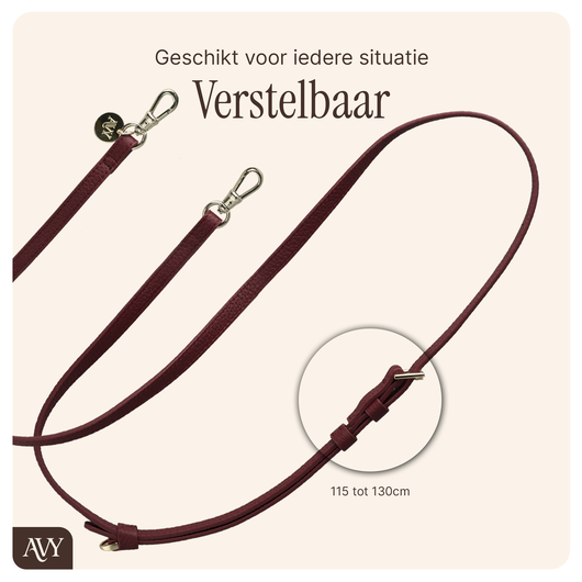 AVY Apple iPhone 15 Burgundy Leren Hoesje met Koord Leather and Pearls afbeelding 10