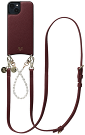 AVY Apple iPhone 15 Burgundy Leren Hoesje met Koord Leather and Pearls afbeelding