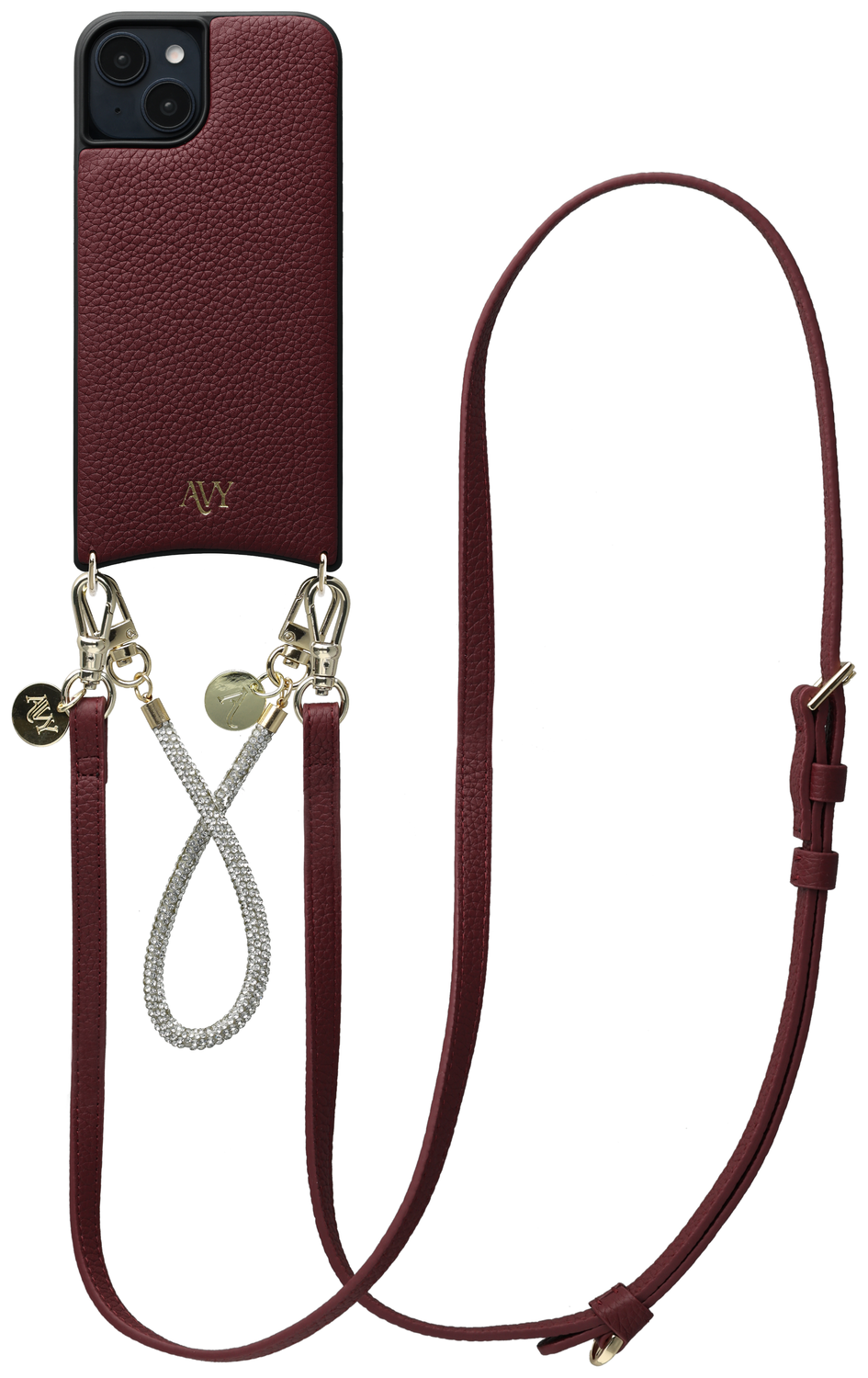 AVY Apple iPhone 15 Burgundy Leren Hoesje met Koord Leather and Silver afbeelding 1