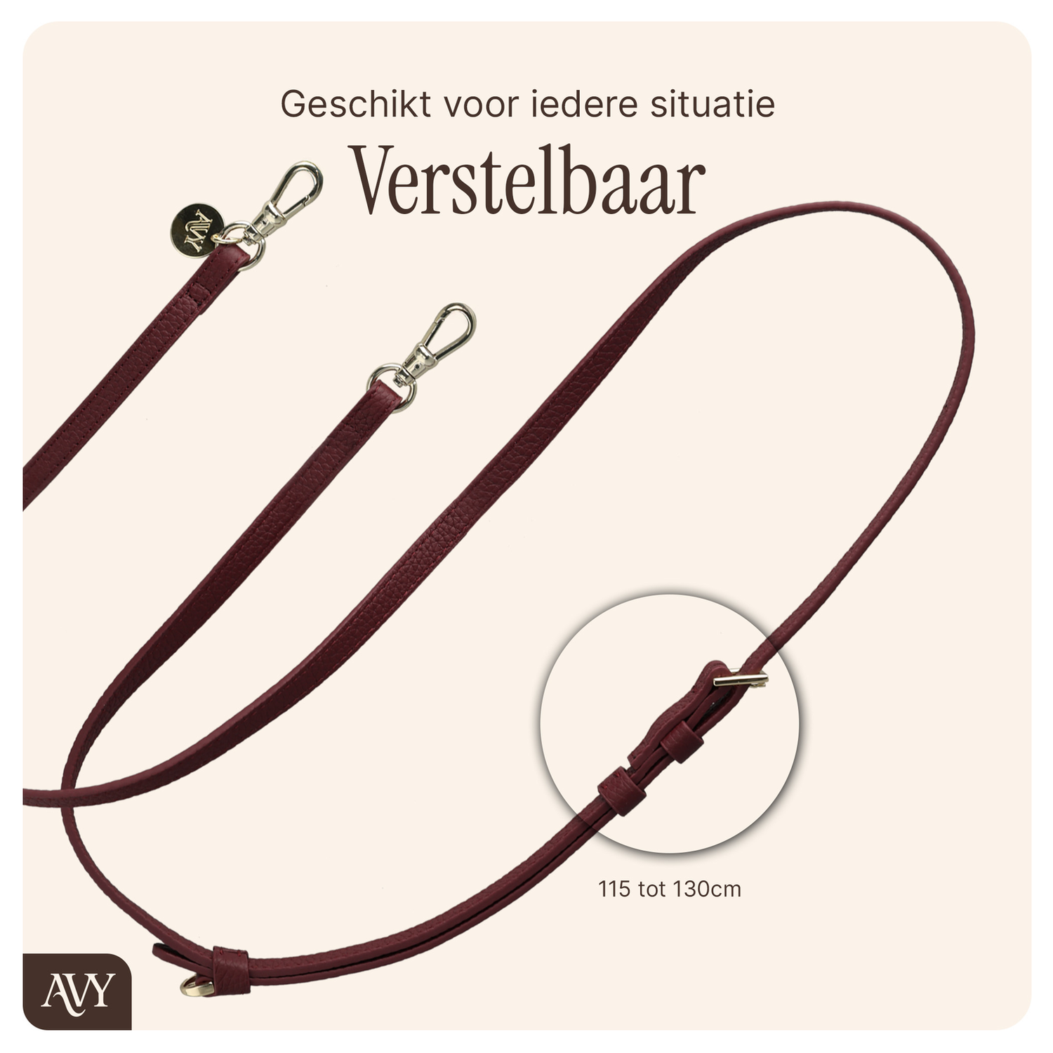 AVY Apple iPhone 15 Burgundy Leren Hoesje met Koord Leather and Silver afbeelding 10