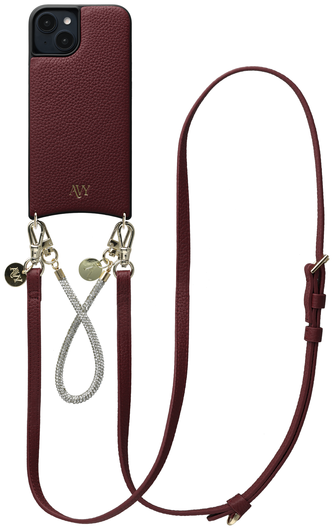 AVY Apple iPhone 15 Burgundy Leren Hoesje met Koord Leather and Silver afbeelding 1