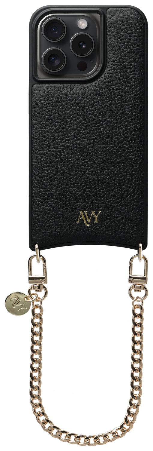 AVY Apple iPhone 15 Pro Zwart Leren Hoesje met Koord Aurum Lien afbeelding 1