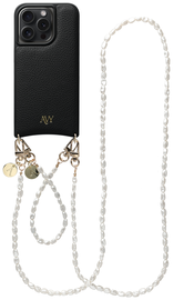 AVY Apple iPhone 15 Pro Zwart Leren Hoesje met Koord Perla Chic Set
