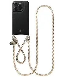 AVY Apple iPhone 15 Pro Zwart Leren Hoesje met Koord Aurum Lien Set afbeelding