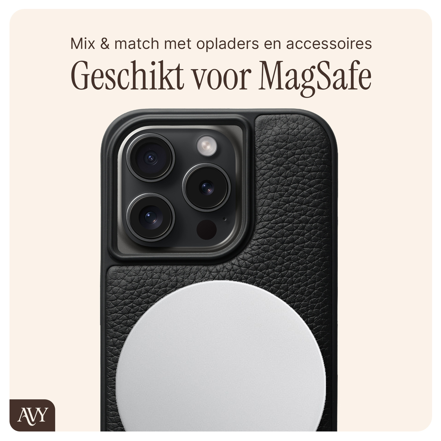 AVY Apple iPhone 15 Pro Zwart Leren Hoesje met Koord Silver Spark Set afbeelding 7