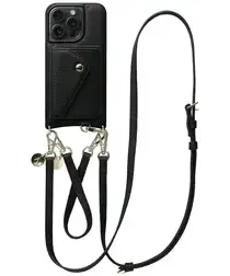 AVY Apple iPhone 15 Pro Zwart Leren Hoesje met Koord Leather Set afbeelding