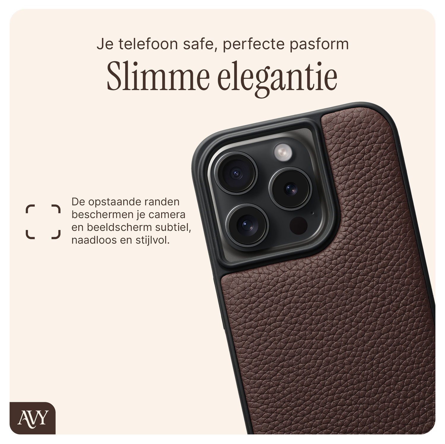 AVY Apple iPhone 15 Pro Bruin Leren Hoesje met Koord Aurum Lien afbeelding 8