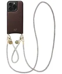 AVY Apple iPhone 15 Pro Bruin Leren Hoesje met Koord Silver Spark Set afbeelding