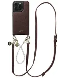 AVY Apple iPhone 15 Pro Bruin Leren Hoesje met Koord Leather and Pearls afbeelding