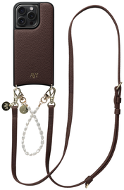 AVY Apple iPhone 15 Pro Bruin Leren Hoesje met Koord Leather and Pearls afbeelding