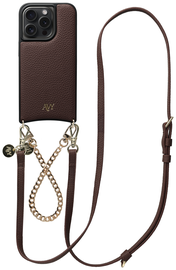 AVY Apple iPhone 15 Pro Bruin Leren Hoesje met Koord Leather and Gold