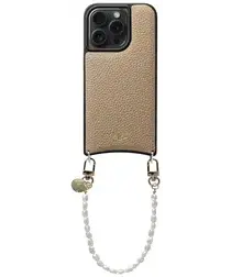 AVY Apple iPhone 15 Pro Beige Leren Hoesje met Koord Perla Chic afbeelding