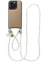 AVY Apple iPhone 15 Pro Beige Leren Hoesje met Koord Perla Chic Set afbeelding