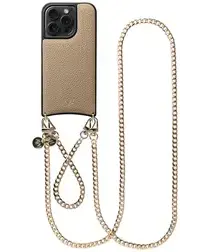 AVY Apple iPhone 15 Pro Beige Leren Hoesje met Koord Aurum Lien Set afbeelding