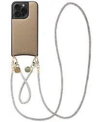 AVY Apple iPhone 15 Pro Beige Leren Hoesje met Koord Silver Spark Set afbeelding