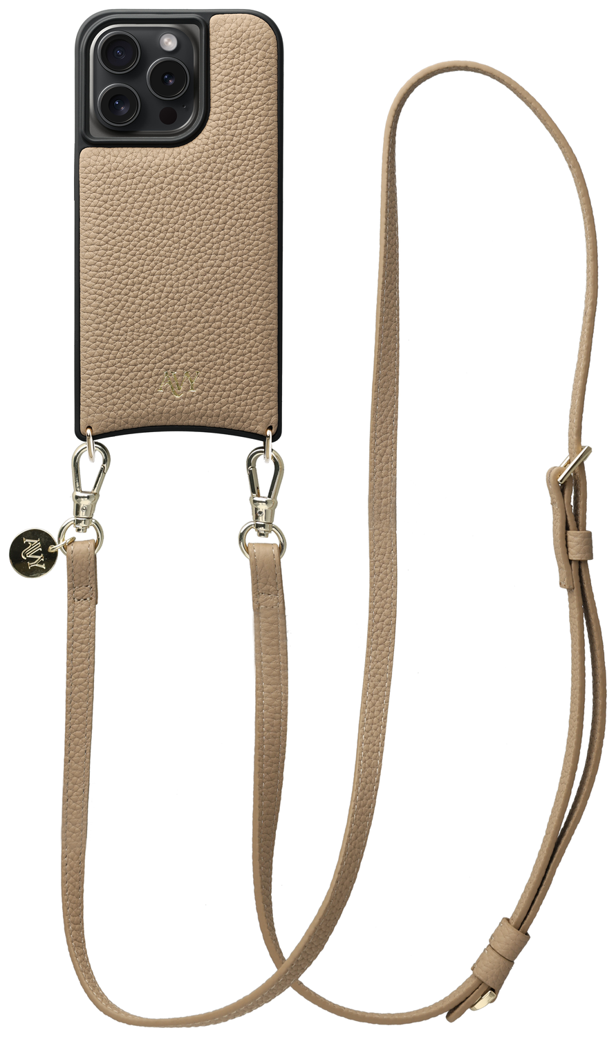 AVY Apple iPhone 15 Pro Beige Leren Hoesje met Koord Long Leather afbeelding 1