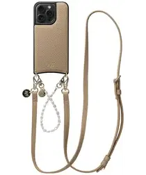 AVY Apple iPhone 15 Pro Beige Leren Hoesje met Koord Leather and Pearls afbeelding