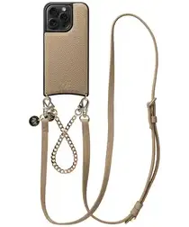 AVY Apple iPhone 15 Pro Beige Leren Hoesje met Koord Leather and Gold afbeelding