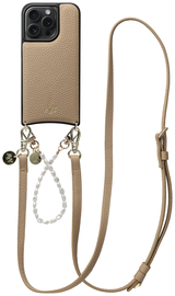 AVY Apple iPhone 15 Pro Beige Leren Hoesje met Koord Leather and Gold afbeelding
