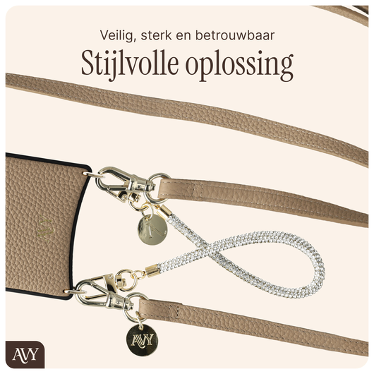 AVY Apple iPhone 15 Pro Beige Leren Hoesje met Koord Leather and Silver afbeelding 9