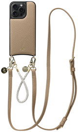 AVY Apple iPhone 15 Pro Beige Leren Hoesje met Koord Leather and Silver afbeelding