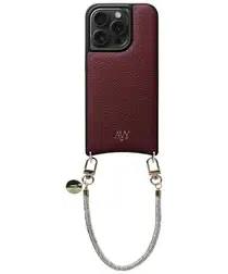 AVY Apple iPhone 15 Pro Burgundy Leren Hoesje met Koord Silver Spark afbeelding