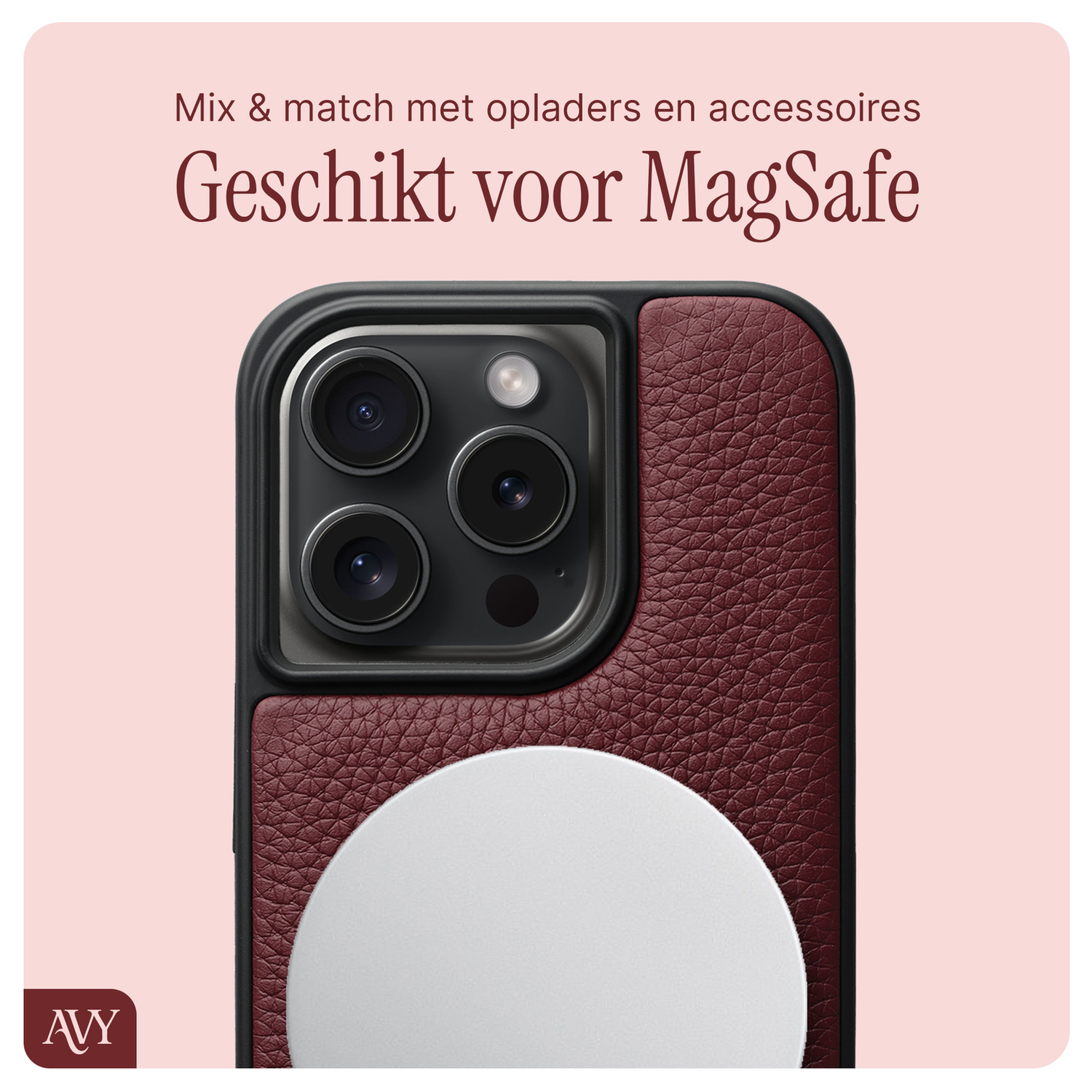 AVY Apple iPhone 15 Pro Burgundy Leren Hoesje met Koord Cupid Clear Red afbeelding 4