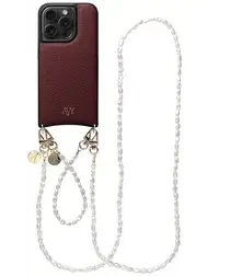 AVY Apple iPhone 15 Pro Burgundy Leren Hoesje met Koord Perla Chic Set afbeelding