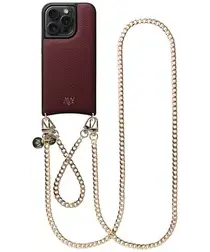 AVY Apple iPhone 15 Pro Burgundy Leren Hoesje met Koord Aurum Lien Set afbeelding