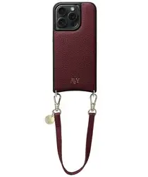 AVY Apple iPhone 15 Pro Burgundy Leren Hoesje met Koord Short Leather afbeelding