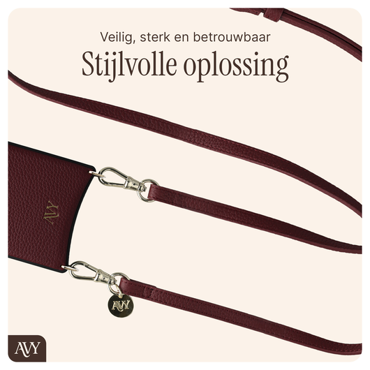 AVY Apple iPhone 15 Pro Burgundy Leren Hoesje met Koord Long Leather afbeelding 10