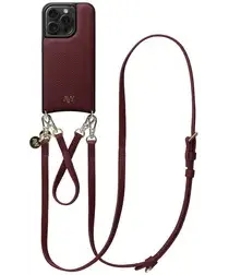 AVY Apple iPhone 15 Pro Burgundy Leren Hoesje met Koord Leather Set afbeelding