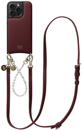 AVY Apple iPhone 15 Pro Burgundy Leren Hoesje met Koord Leather and Pearls afbeelding