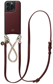 AVY Apple iPhone 15 Pro Burgundy Leren Hoesje met Koord Leather and Gold