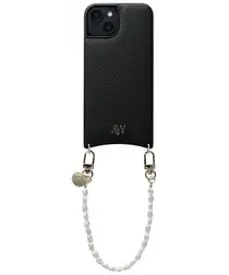 AVY Apple iPhone 13 / 14 Zwart Leren Hoesje met Koord Perla Chic afbeelding