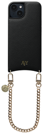 AVY Apple iPhone 13 / 14 Zwart Leren Hoesje met Koord Aurum Lien