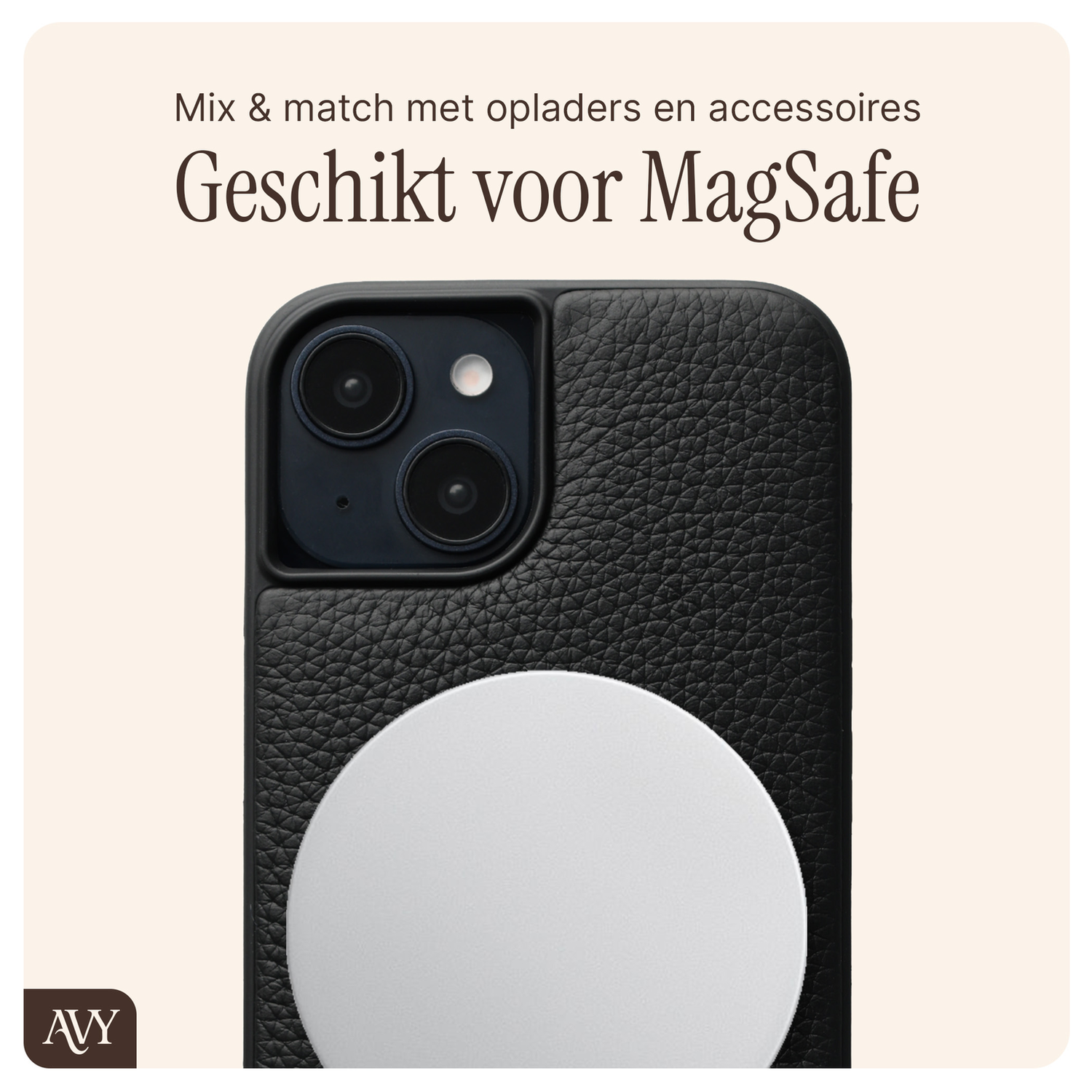 AVY Apple iPhone 13 / 14 Zwart Leren Hoesje met Koord Cupid Black afbeelding 6